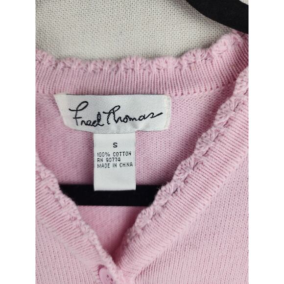 Fred Thomas Women's S pink Scalloped neck sweater floral cottagecore croquette - Picture 2 of 9